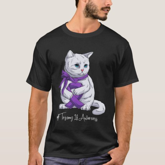 T-shirt Chat Ruban Violet Mois de Sensibilisation à la Tri (Devant)