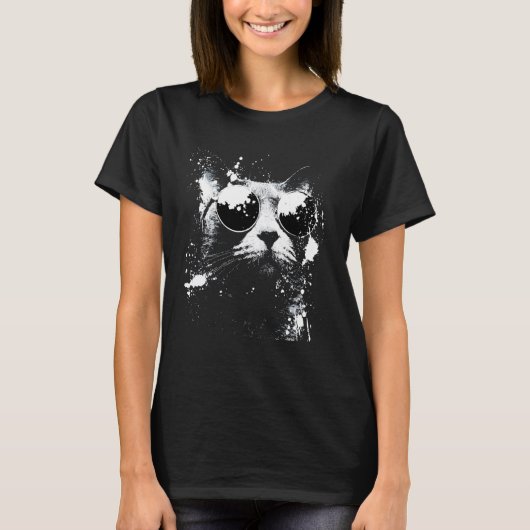 T-shirt Chat russe bleu cool avec éclaboussures blanches d (Devant)