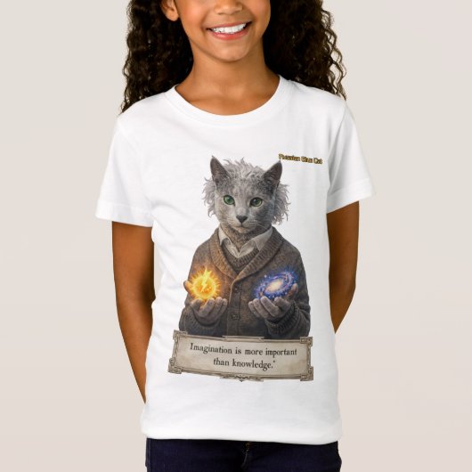 T-Shirt Chat Russe Bleu Einstein - Imagination (Devant)