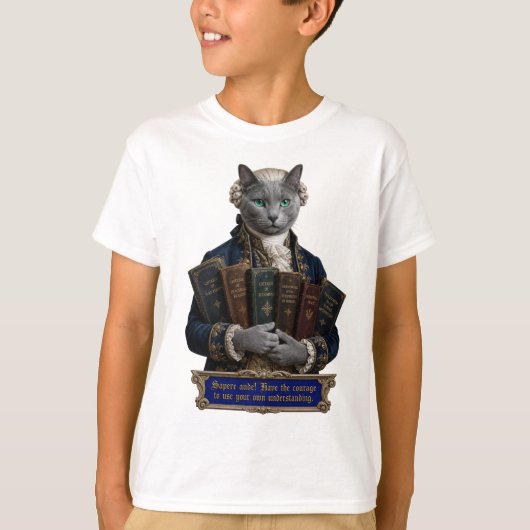 T-shirt Chat russe bleu Emmanuel Kant (Devant)