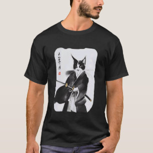 T-shirt Chat Samouraï Art de Guerrier Ukiyo-e Japonais Vin