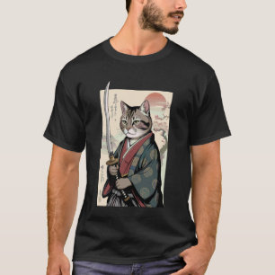 T-shirt Chat Samouraï Art Graphique de Guerrier Ukiyo-e Vi
