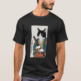T-shirt Chat Samouraï Art Graphique Guerrier Ukiyo-e Vinta