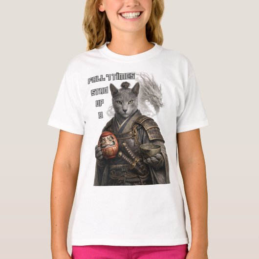 T-shirt Chat Samouraï Bleu Russe (Devant)