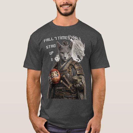 T-shirt Chat Samouraï Bleu Russe (Devant)