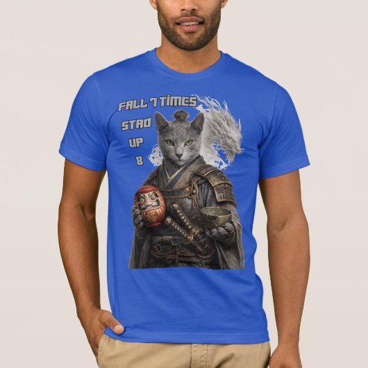 T-shirt Chat Samouraï Bleu Russe (Devant)