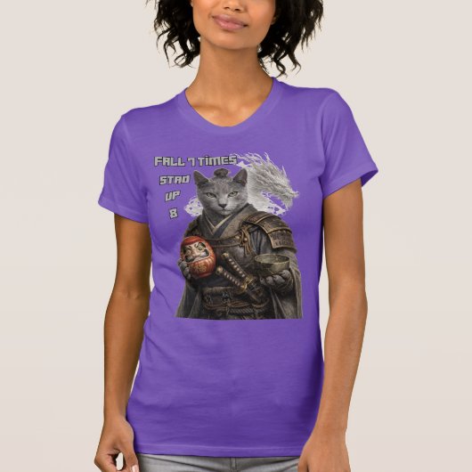 T-shirt Chat Samouraï Bleu Russe (Devant)
