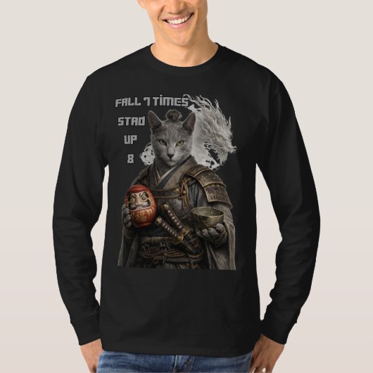 T-shirt Chat Samouraï Bleu Russe (Devant)