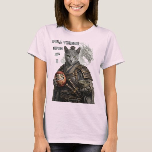 T-shirt Chat Samouraï Bleu Russe (Devant)