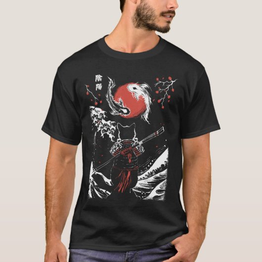 T-shirt Chat samouraï et carpe koï (Devant)