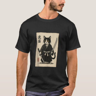 T-shirt Chat Samouraï Graphique Japonais Vintage Drôle Uki