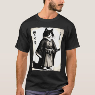 T-shirt Chat Samouraï Guerrier Vintage Dessin Animé Japona