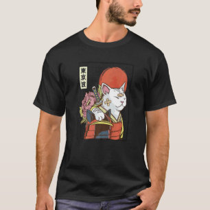 T-shirt Chat Samouraï Japonais Esthétique Japon Drapeau So