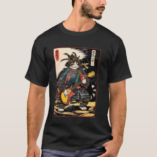 T-shirt Chat Samouraï Japonais Jouant De La Guitare Électr