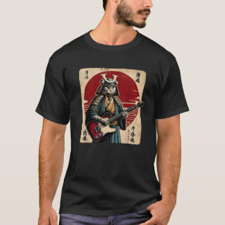 T-shirt Chat Samouraï Japonais Jouant De La Guitare Électr