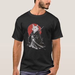 T-shirt Chat Samouraï Japonais Vintage de Style Ukiyo-e Gu