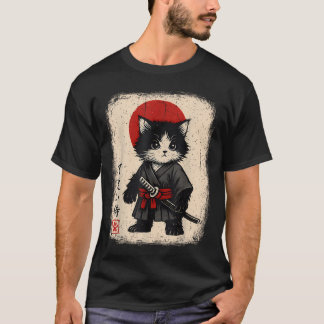 T-shirt Chat Samouraï Japonais Vintage Kawaii Drôle