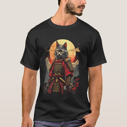 T-shirt chat samouraï lune (Devant)