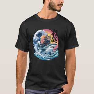 T-shirt Chat Samouraï Ninja Chat Japonais Requin Kanagawa 