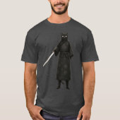T-shirt Chat Samouraï Noir Kimono Noir (Devant)