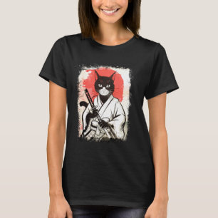 T-shirt Chat Samouraï Style d'Art Japonais Ninja Vintage S