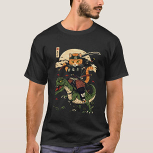 T-shirt Chat Samouraï Vintage Dinosaur Art Graphique Japon