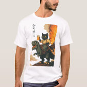 T-shirt Chat Samurai avec bière et T-Rex, art japonais rét (Devant)