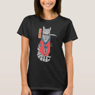 T-shirt Chat Samurai Katana Épée Et Kanji Japonais