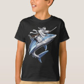 T-shirt Chat Samurai Ninja Riding Requin (Devant)