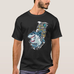 T-shirt Chat Samurai Riding Sur Requin Attraction Japonais