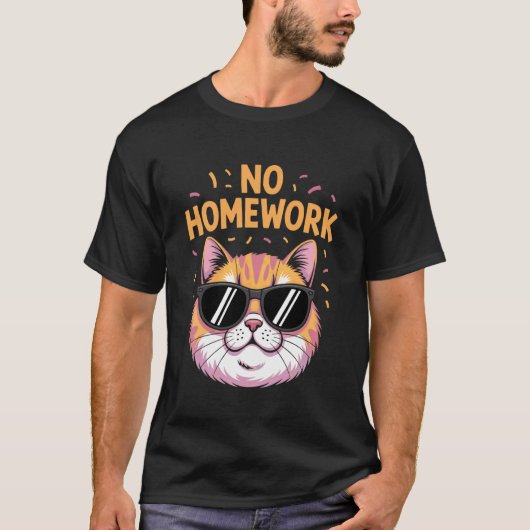 T-shirt Chat sans devoirs drôle premier jour d'école (Devant)