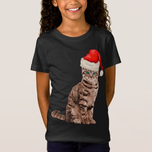 T-Shirt Chat Santa Hat Meowy Joyeux Noël En Juillet (Devant)