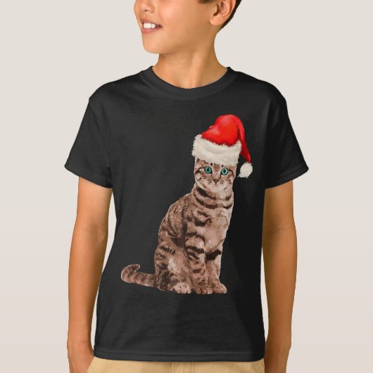 T-shirt Chat Santa Hat Meowy Joyeux Noël En Juillet (Devant)