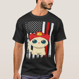T-shirt Chat sapeur-pompier Drapeau américain Thin Red Lin