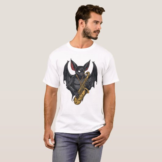 T-shirt Chat saxophone : Vibes de jazz dans l'art sombre (Devant entier)