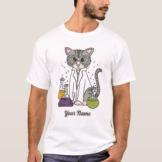 T-shirt Chat scientifique - Tabby gris Lab Kitty Chat Love (Devant)
