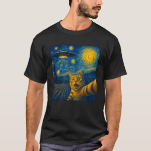 T-shirt Chat selfie avec chats UFO nuit étoilée Van Gogh h