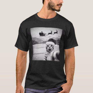 T-shirt Chat selfie avec le Père Noël drôle de Noël