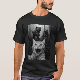 T-shirt Chat selfie avec T-Rex dinosaure drôle chat enfant