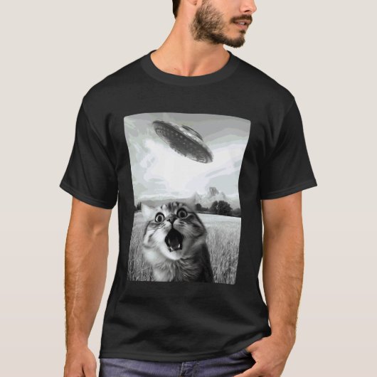 T-shirt Chat selfie avec UFO (Devant)