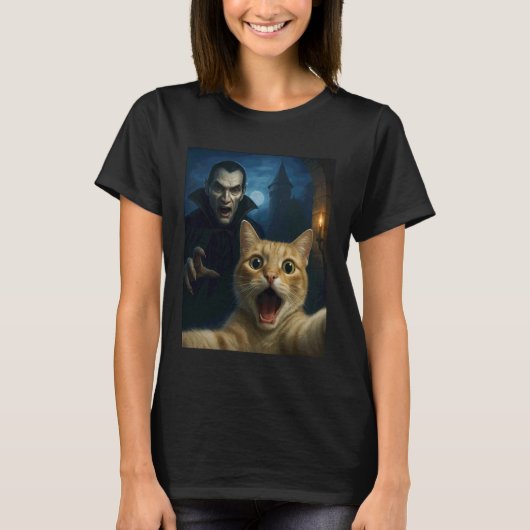 T-shirt Chat selfie avec un vampire drôle de chat (Devant)