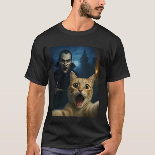 T-shirt Chat selfie avec un vampire drôle de chat (Devant)