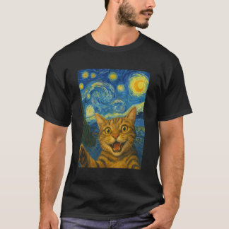 T-shirt Chat selfie dans la nuit étoilée Van Gogh amoureux