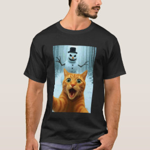 T-shirt Chat Selfie Épouvantail Bonhomme de Neige Noël Drô