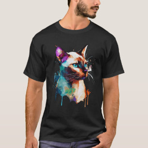 T-shirt Chat siamois à l'aquarelle Coloré Chatons siamois 