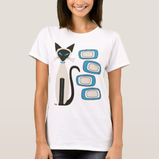 T-shirt Chat siamois avec Oblongs bleus du milieu du siècl