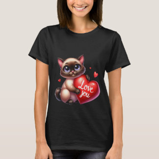 T-shirt Chat siamois de la Saint-Valentin Amour à coeur Ar