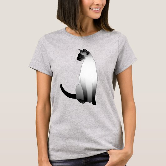 T-shirt Chat siamois en noir, blanc et gris / gris (Devant)