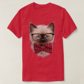 T-shirt Chat Siamois, Eyeglass Nerd, Cravate Bow (Design devant)