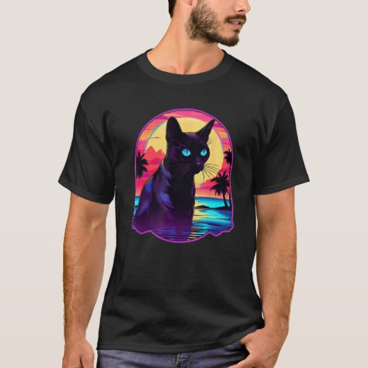 T-shirt Chat siamois Sunset Rétro (Devant)